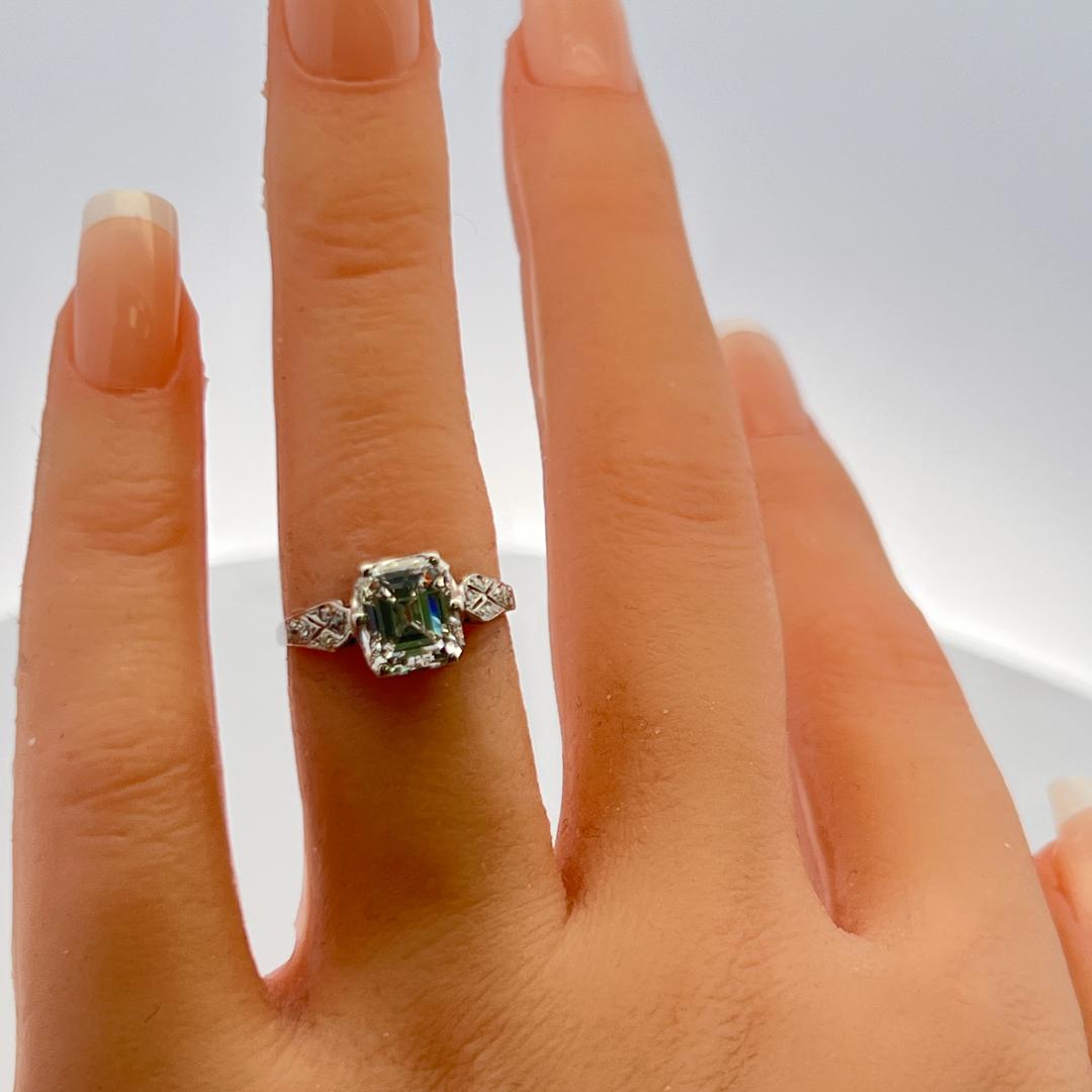2.01 Carat Emerald Cut F SI1 Diamond Platinum Vintage Engagement Ring GIA