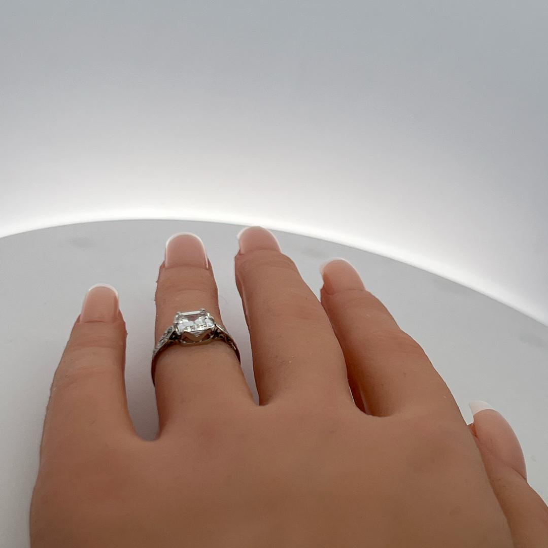 2.01 Carat Emerald Cut F SI1 Diamond Platinum Vintage Engagement Ring GIA