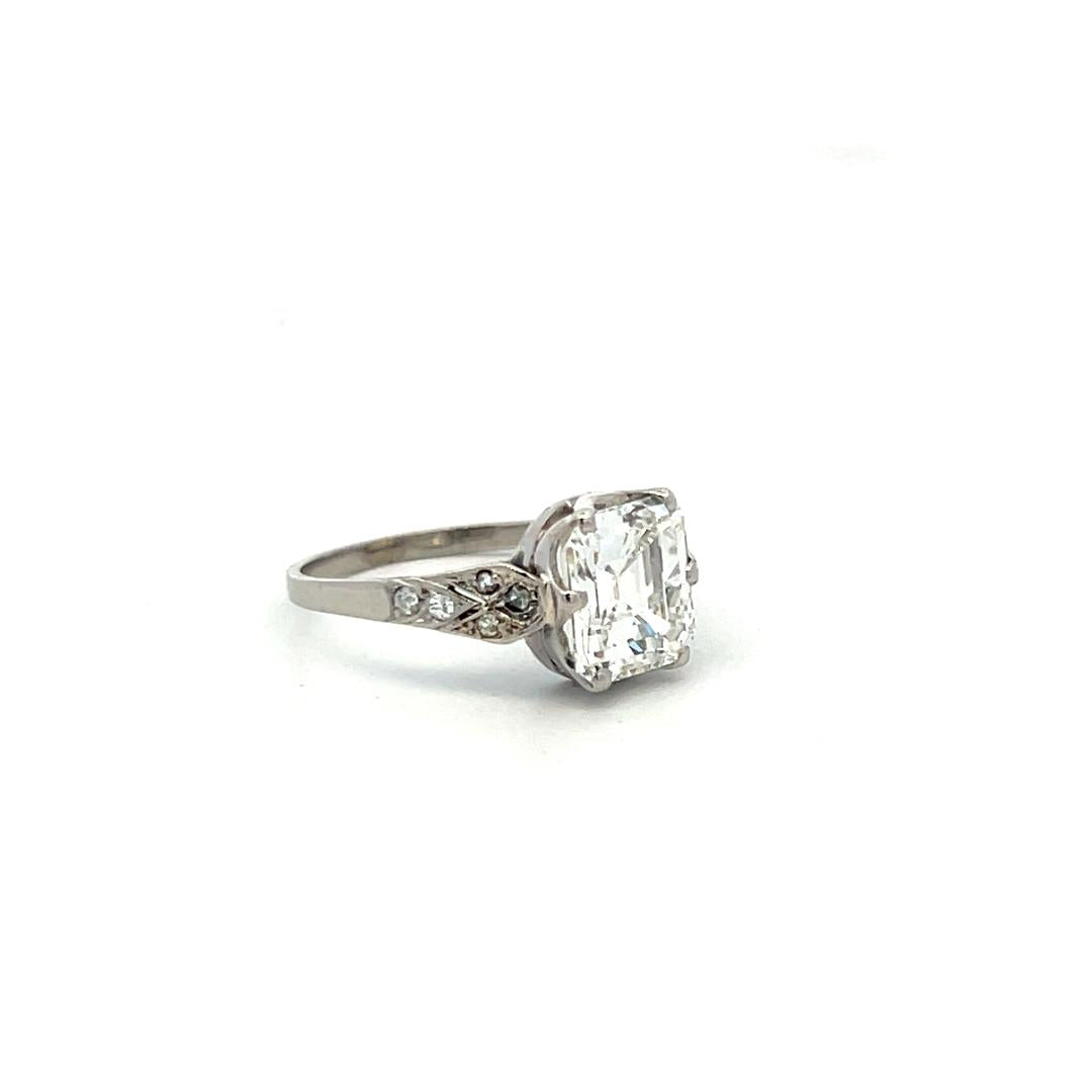 2.01 Carat Emerald Cut F SI1 Diamond Platinum Vintage Engagement Ring GIA