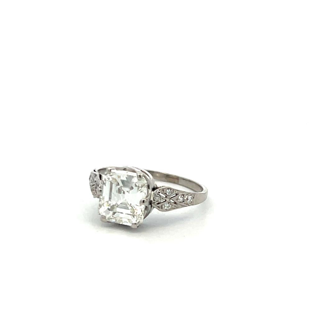 2.01 Carat Emerald Cut F SI1 Diamond Platinum Vintage Engagement Ring GIA