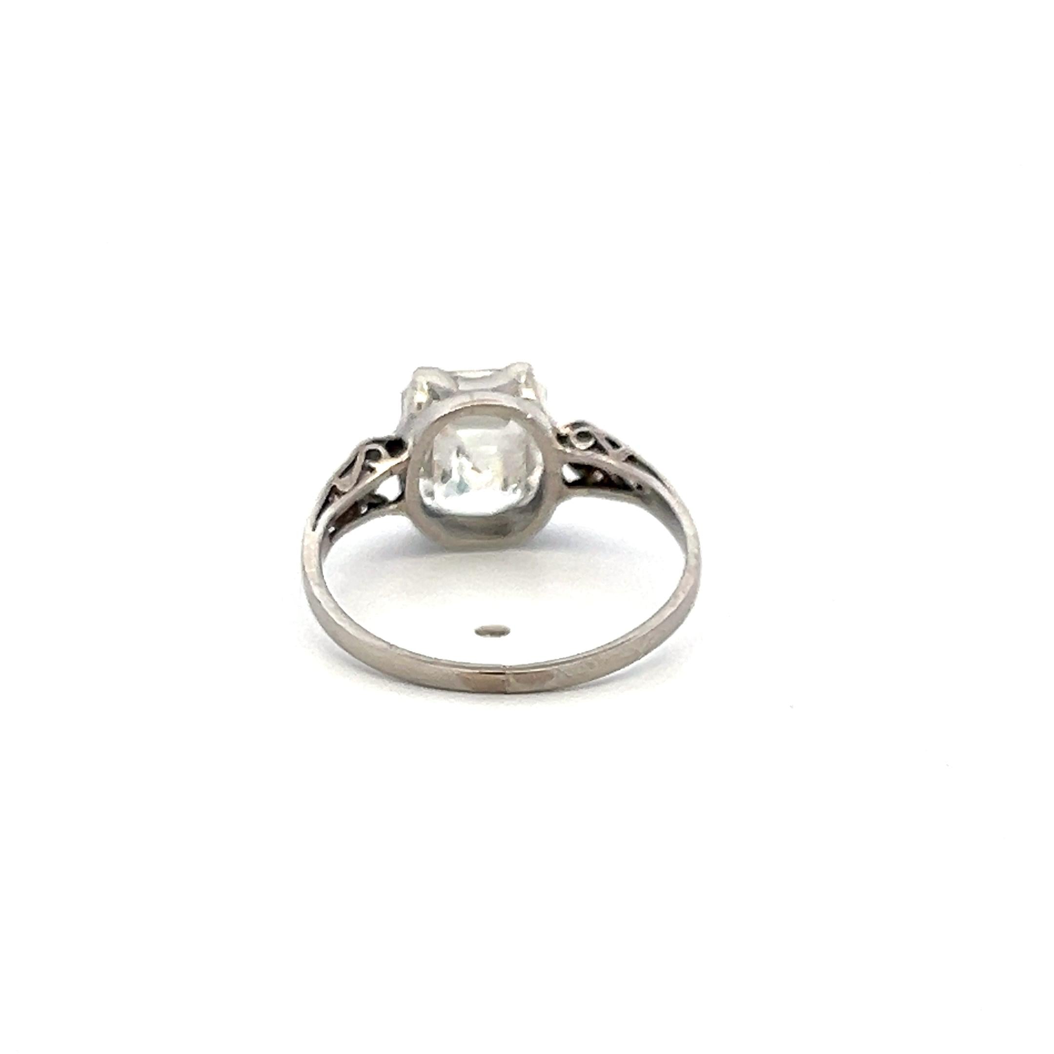 2.01 Carat Emerald Cut F SI1 Diamond Platinum Vintage Engagement Ring GIA