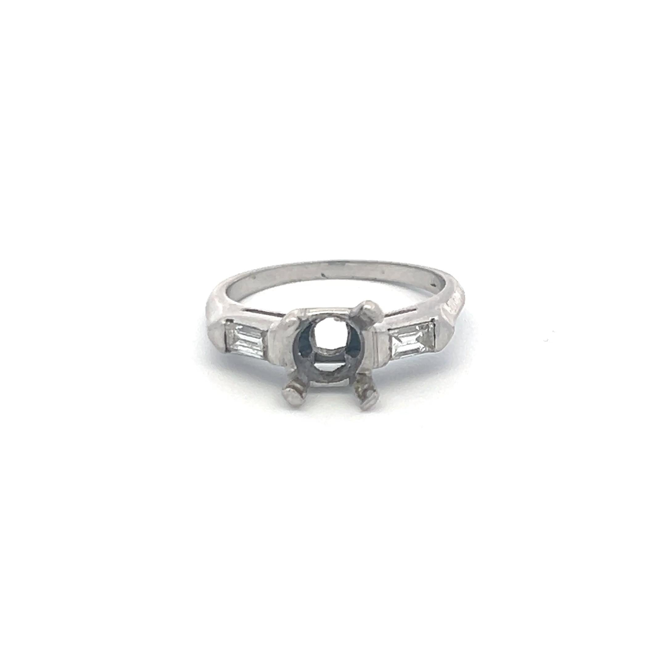 Vintage Platinum Semi-Mount Ring with 0.15 Carat Diamond Fits 6.8*6.5 MM
