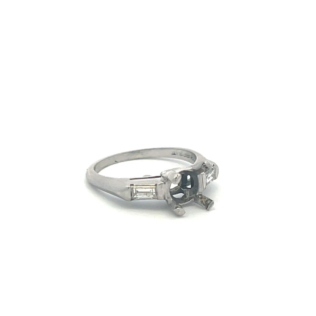 Vintage Platinum Semi-Mount Ring with 0.15 Carat Diamond Fits 6.8*6.5 MM