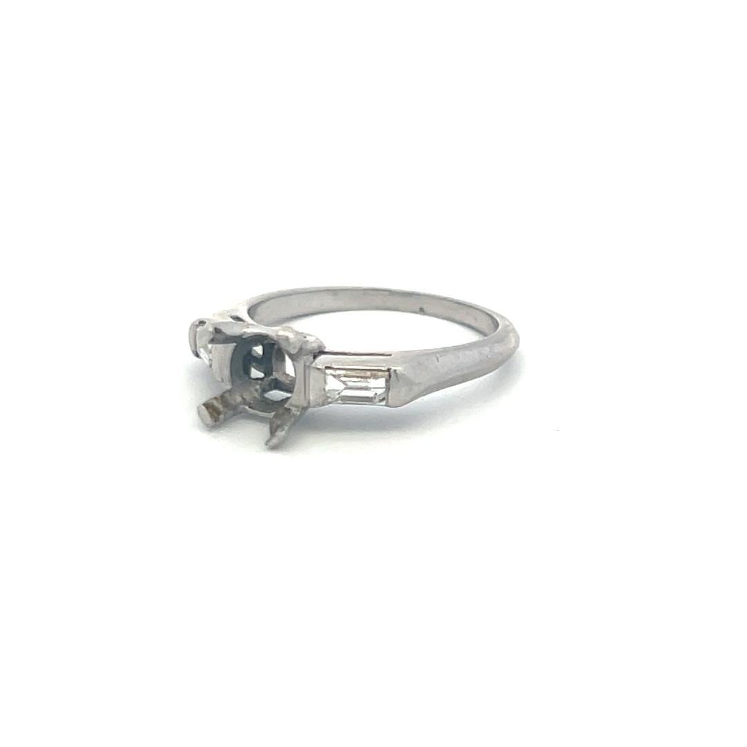 Vintage Platinum Semi-Mount Ring with 0.15 Carat Diamond Fits 6.8*6.5 MM