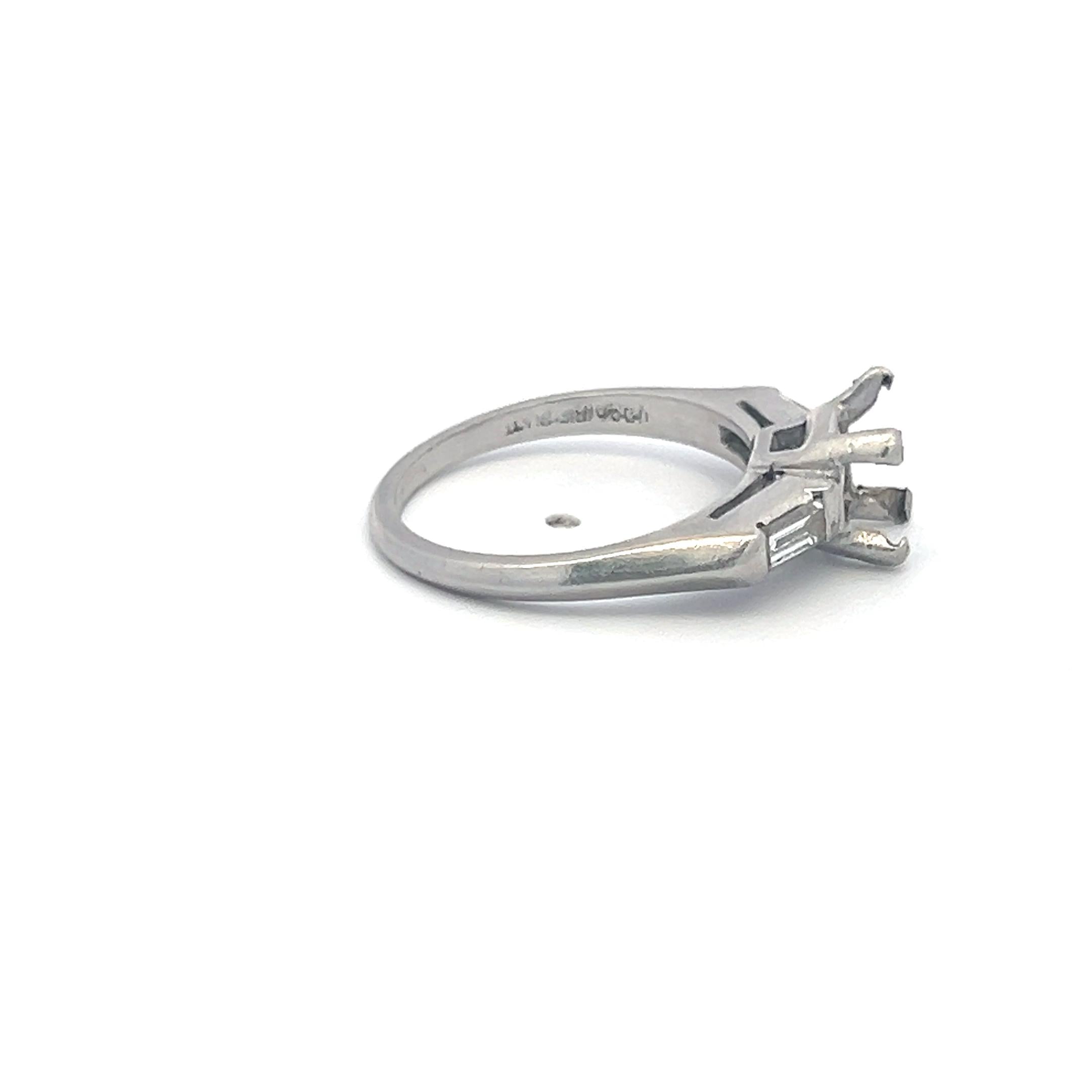 Vintage Platinum Semi-Mount Ring with 0.15 Carat Diamond Fits 6.8*6.5 MM