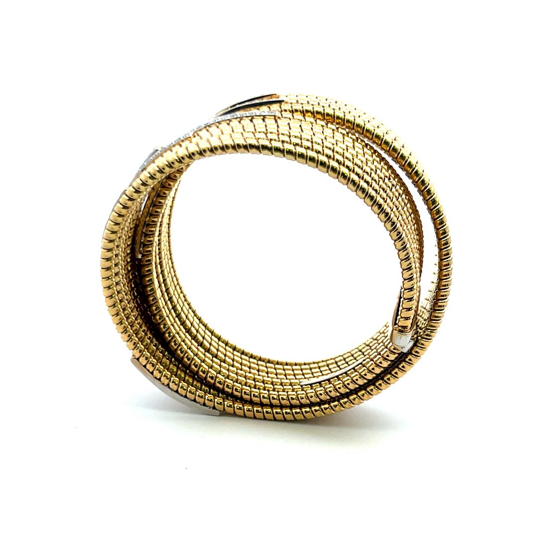 3.12 Carat F VS Diamond Vintage Bangle Bracelet 18K Two-Tone Gold
