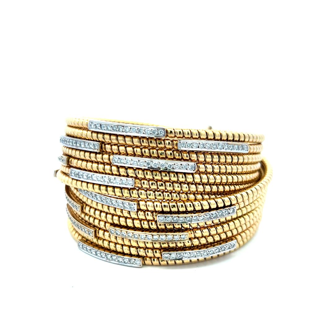3.12 Carat F VS Diamond Vintage Bangle Bracelet 18K Two-Tone Gold