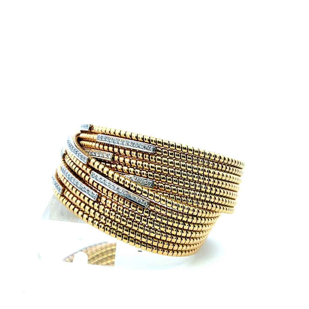 3.12 Carat F VS Diamond Vintage Bangle Bracelet 18K Two-Tone Gold