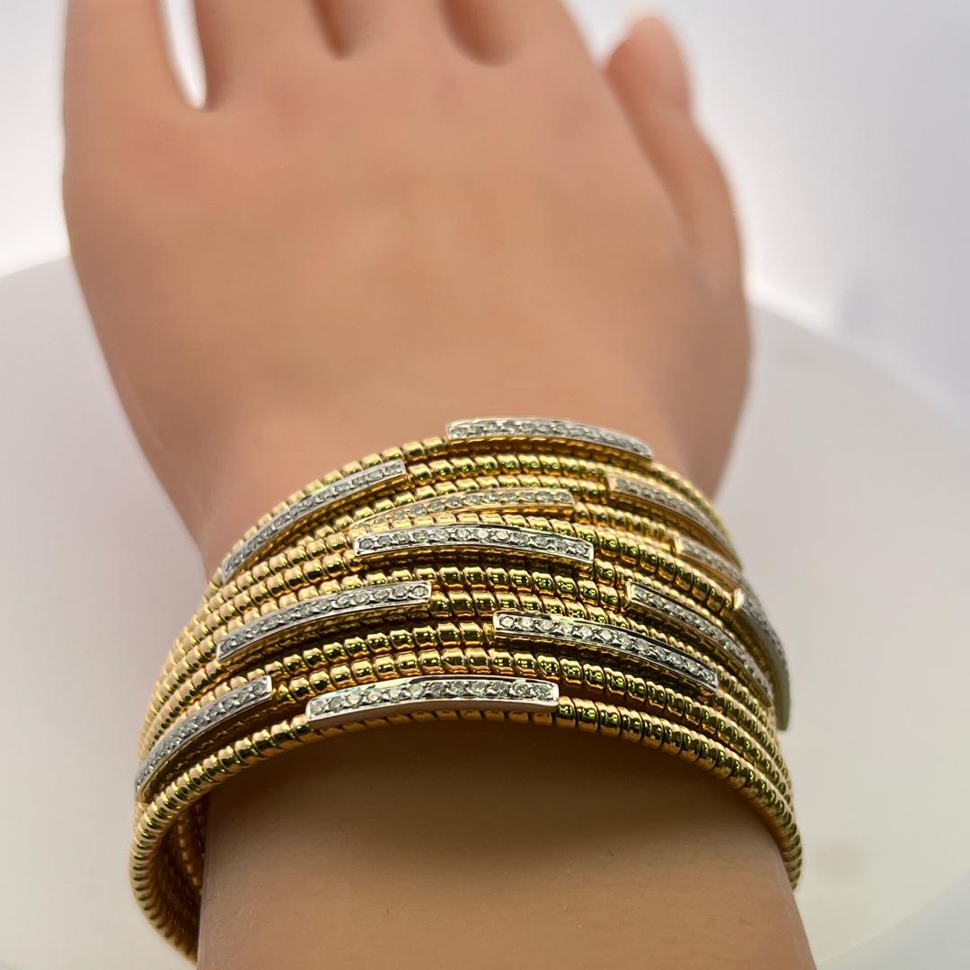 3.12 Carat F VS Diamond Vintage Bangle Bracelet 18K Two-Tone Gold