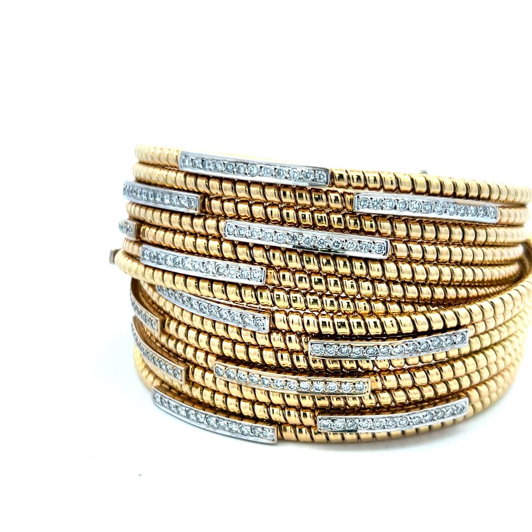 3.12 Carat F VS Diamond Vintage Bangle Bracelet 18K Two-Tone Gold