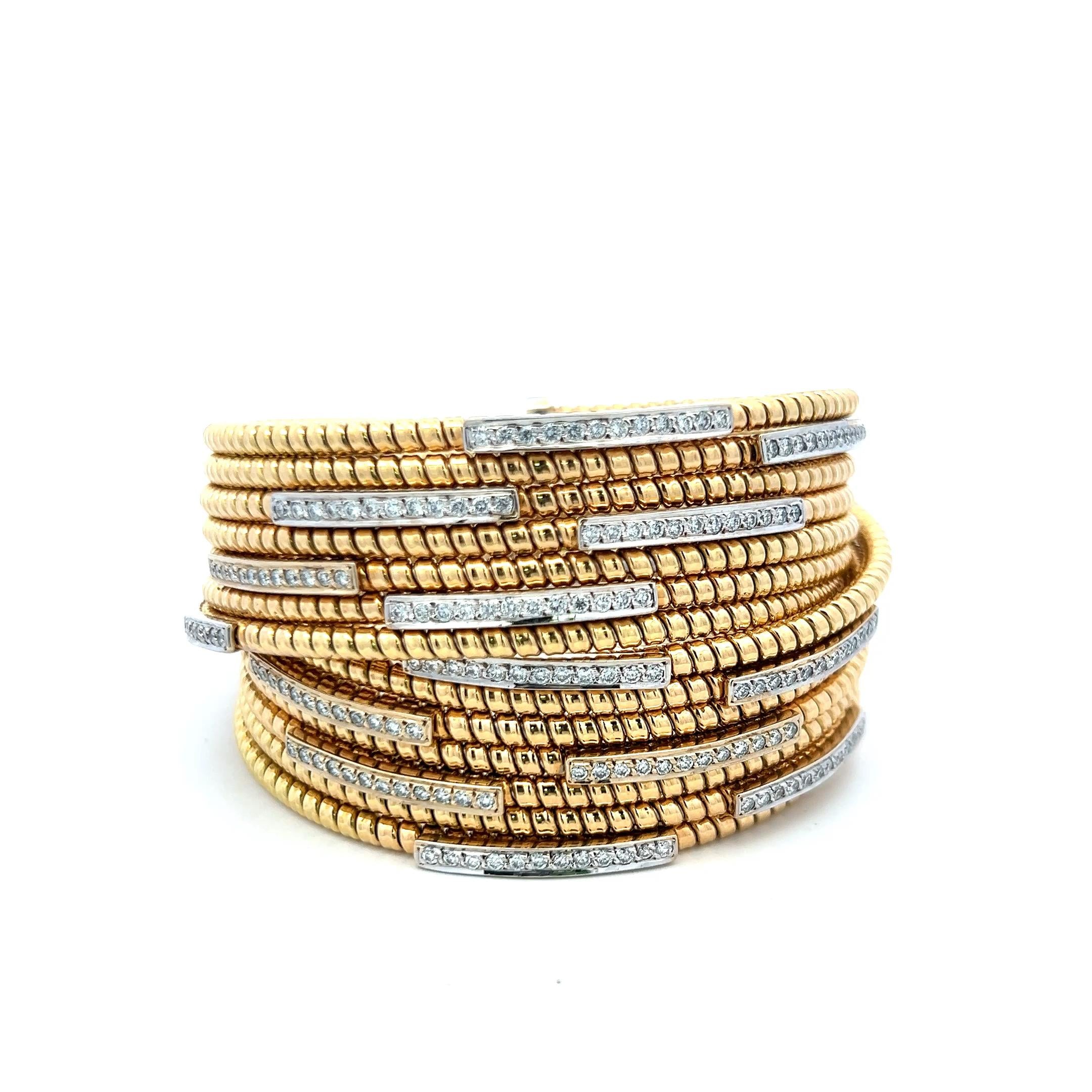 3.12 Carat F VS Diamond Vintage Bangle Bracelet 18K Two-Tone Gold
