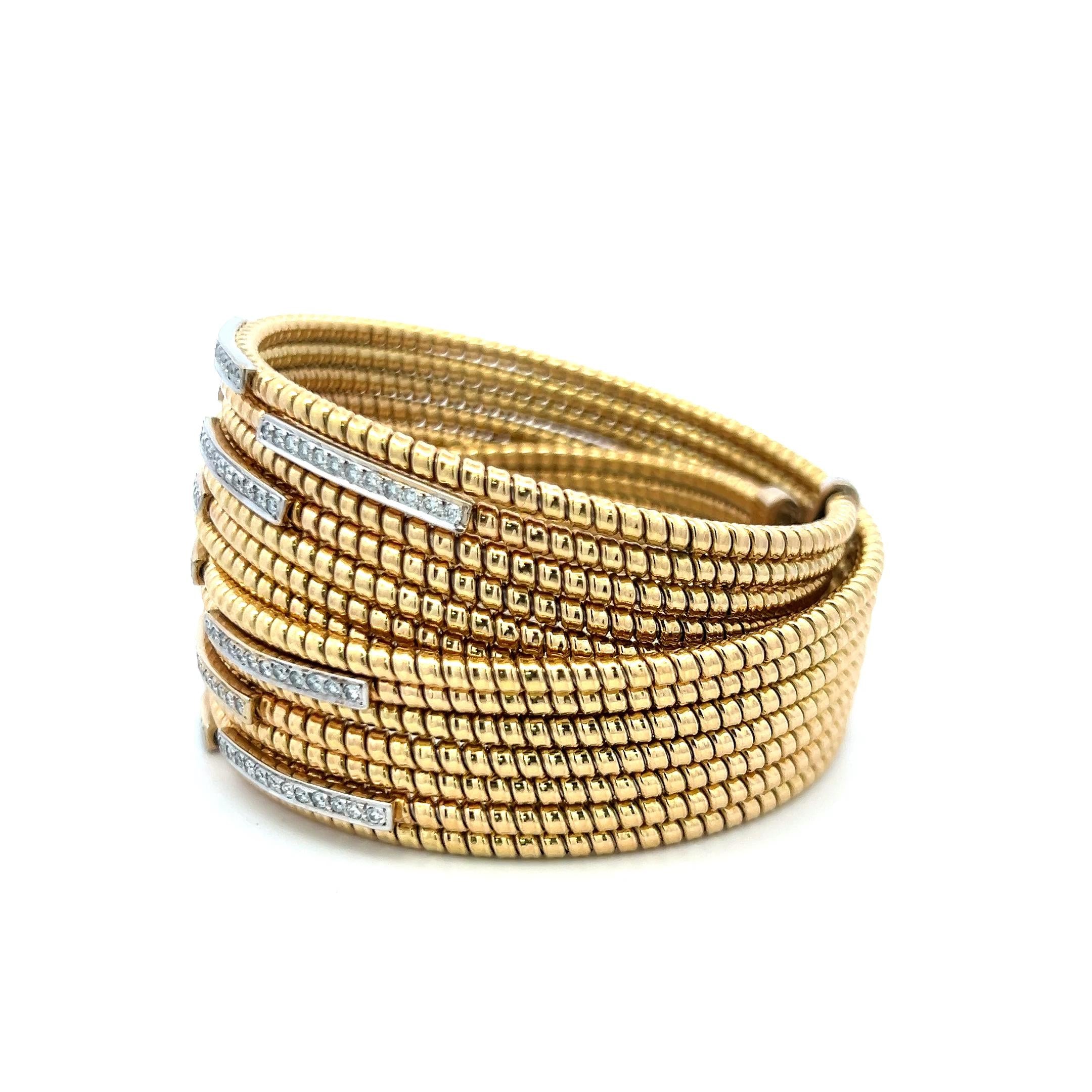 3.12 Carat F VS Diamond Vintage Bangle Bracelet 18K Two-Tone Gold