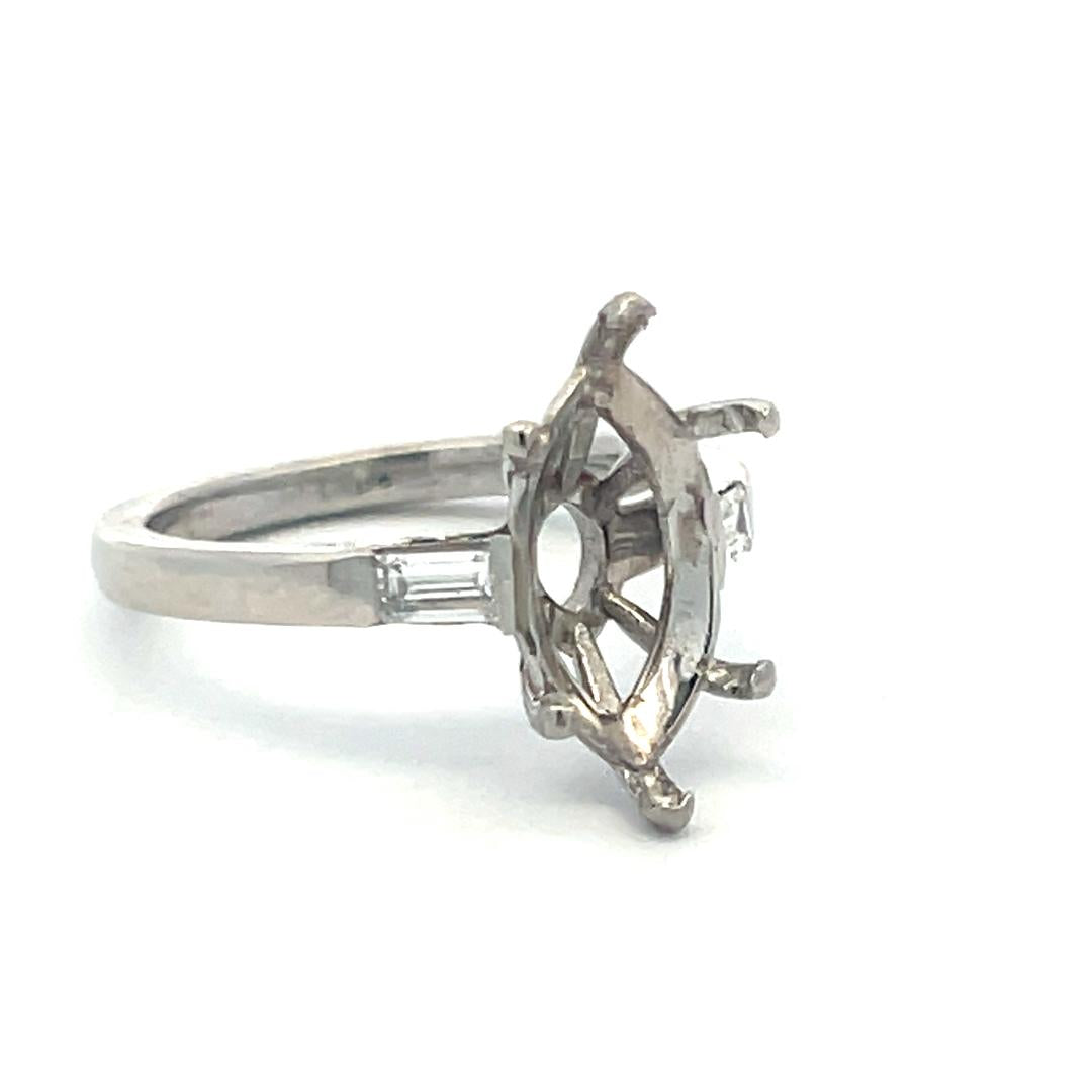 Edgy Platinum Semi-Mount Ring with 0.21 Ct Baguette Diamonds Fits 13.4-7.2MM