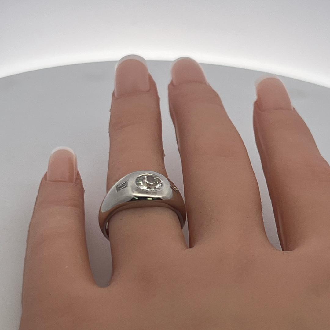 1.00CT Circular Brilliant Diamond Platinum Bezel Engagement Ring Estate