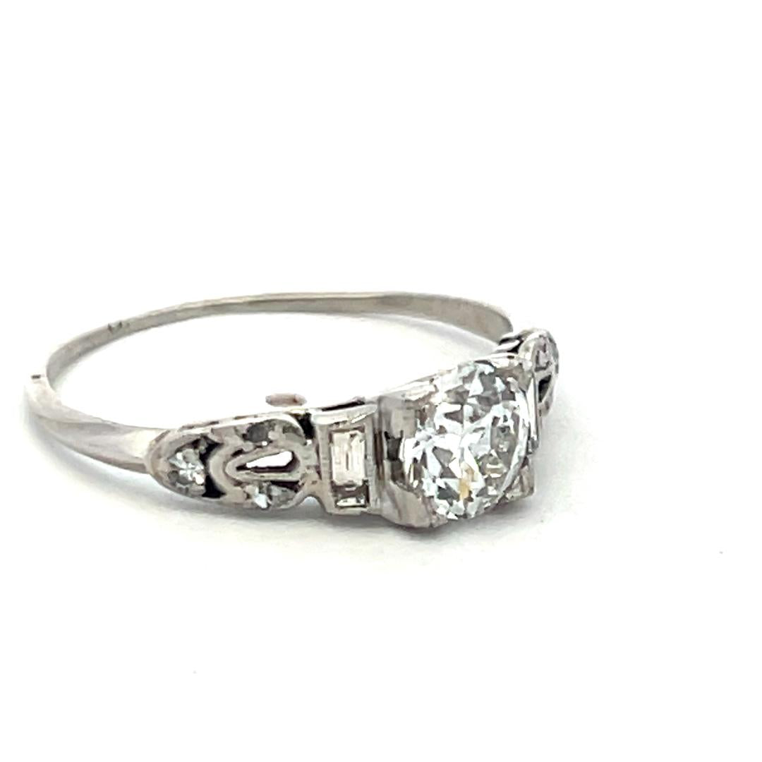 Vintage Platinum Ring with 0.7 Carat Old European Cut Diamond