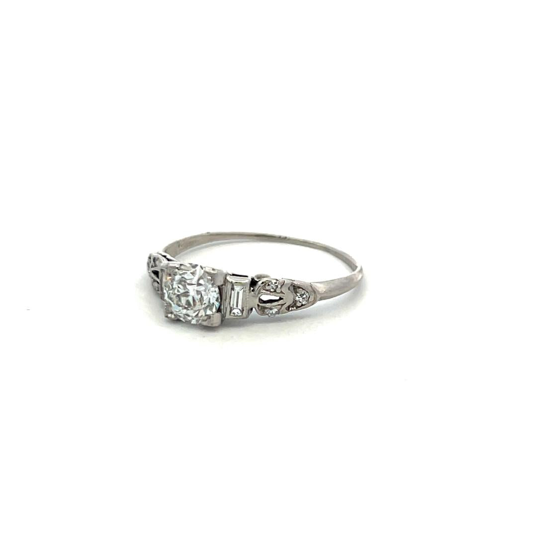 Vintage Platinum Ring with 0.7 Carat Old European Cut Diamond