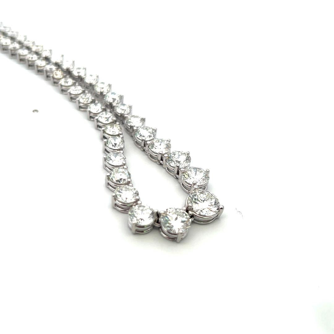 Vintage 18K White Gold Riviera Necklace with 21.09 Carat Round G SI Diamonds