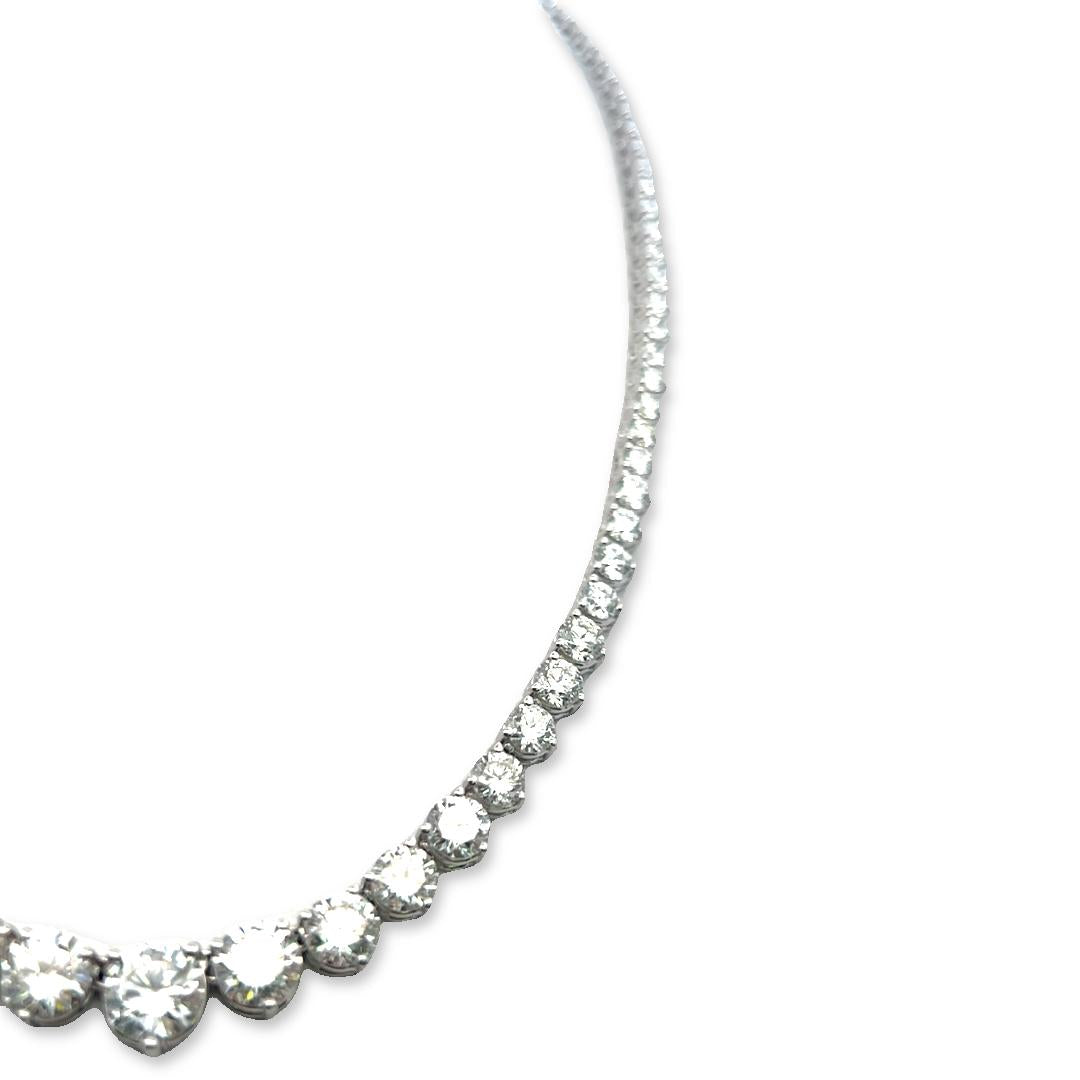 Vintage 18K White Gold Riviera Necklace with 21.09 Carat Round G SI Diamonds