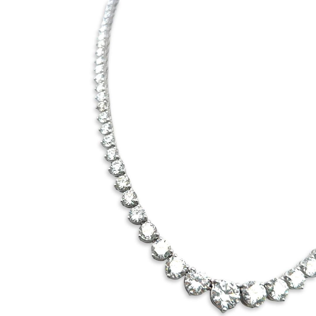 Vintage 18K White Gold Riviera Necklace with 21.09 Carat Round G SI Diamonds
