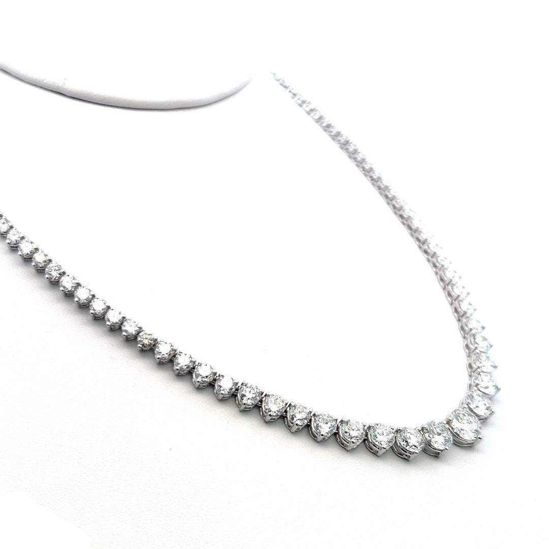 Vintage 18K White Gold Riviera Necklace with 21.09 Carat Round G SI Diamonds