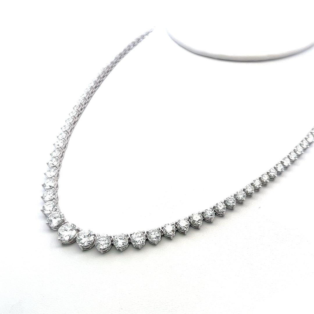 Vintage 18K White Gold Riviera Necklace with 21.09 Carat Round G SI Diamonds