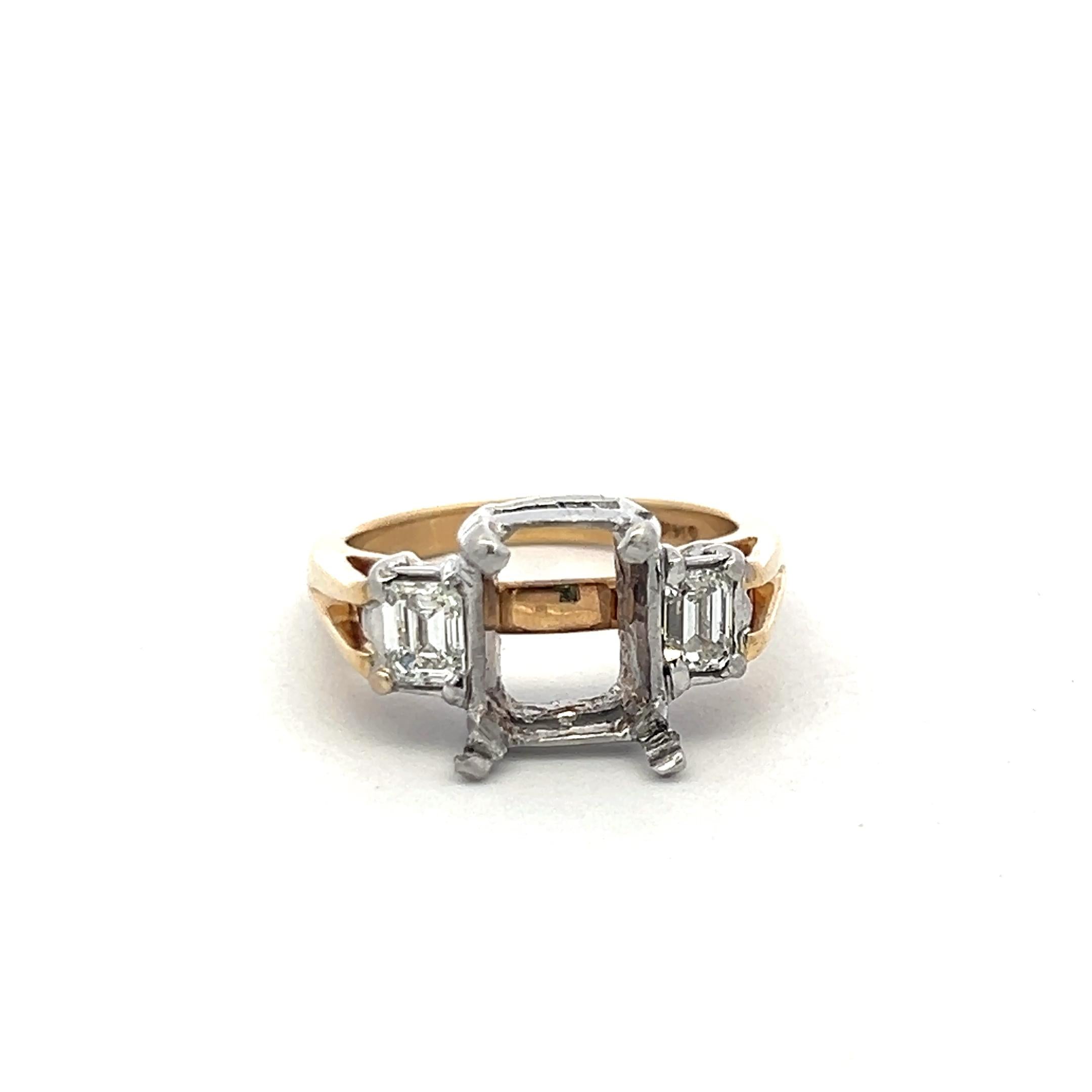 0.62 ct Diamond Two-Tone Gold Semi Mount Ring for 3.8+ ct Emerald Cut Stones
