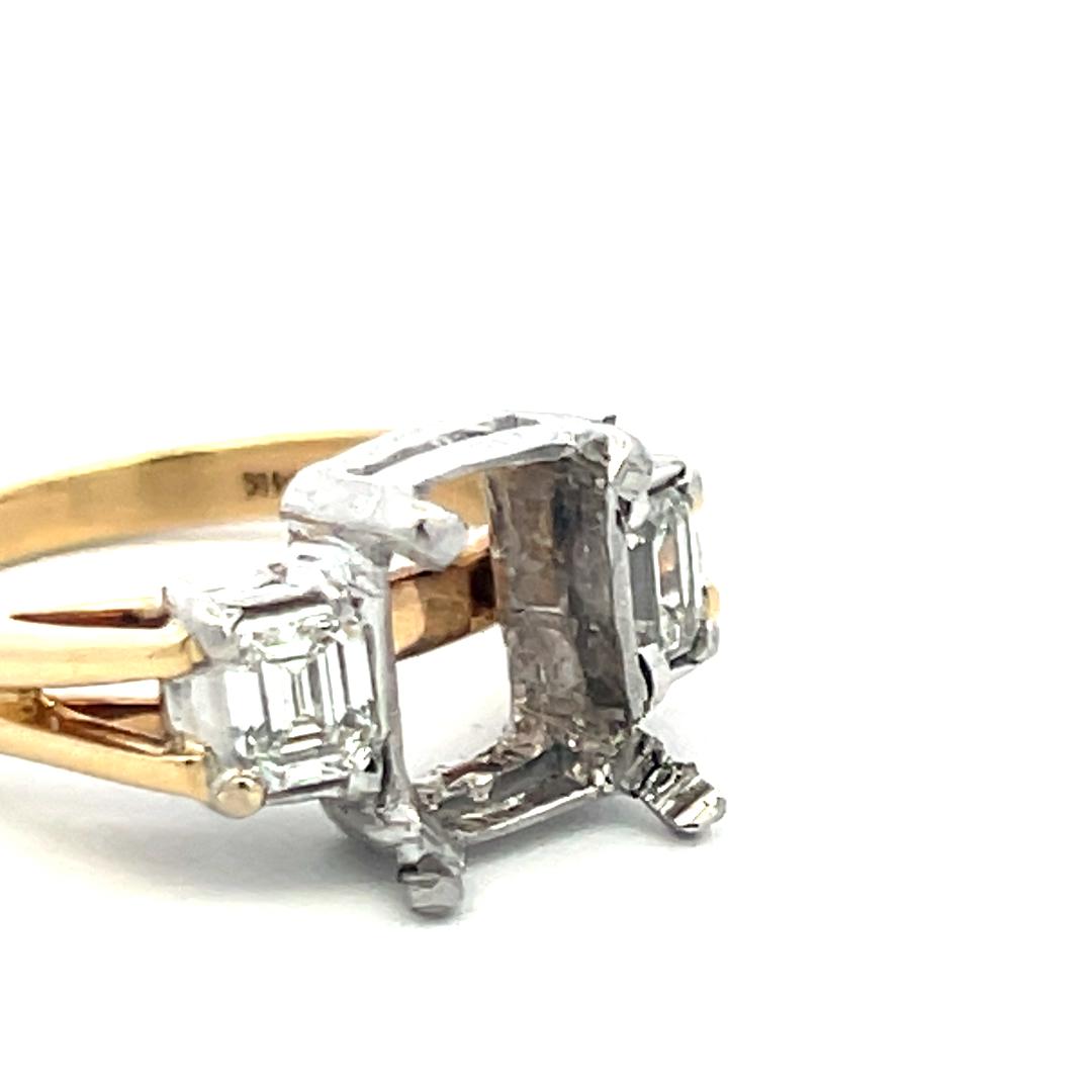 0.62 ct Diamond Two-Tone Gold Semi Mount Ring for 3.8+ ct Emerald Cut Stones