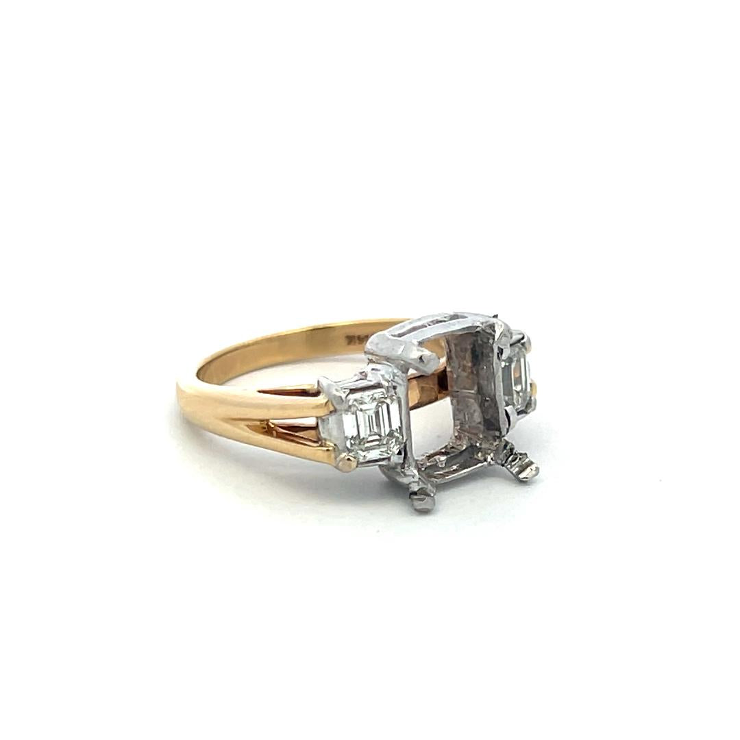 0.62 ct Diamond Two-Tone Gold Semi Mount Ring for 3.8+ ct Emerald Cut Stones