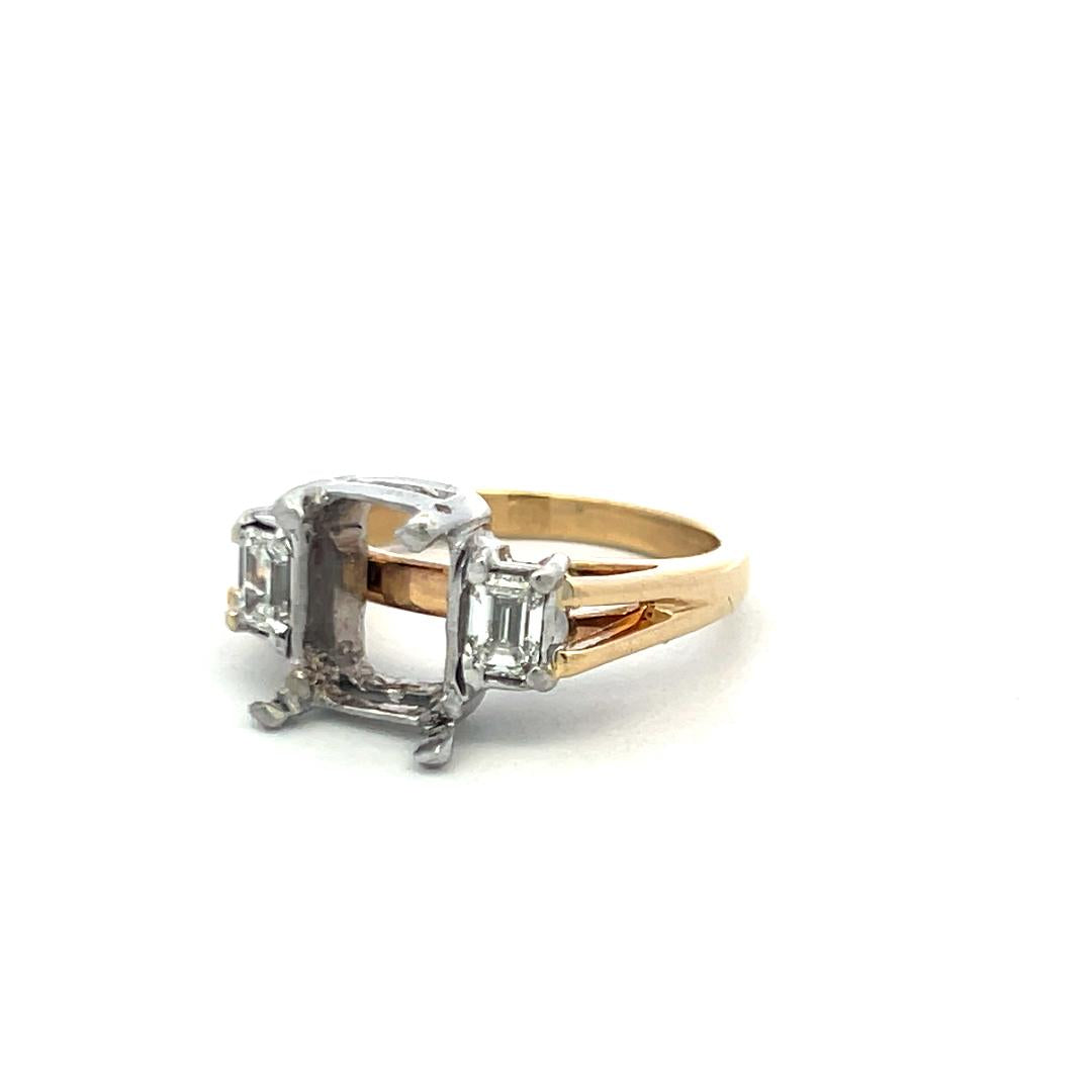 0.62 ct Diamond Two-Tone Gold Semi Mount Ring for 3.8+ ct Emerald Cut Stones