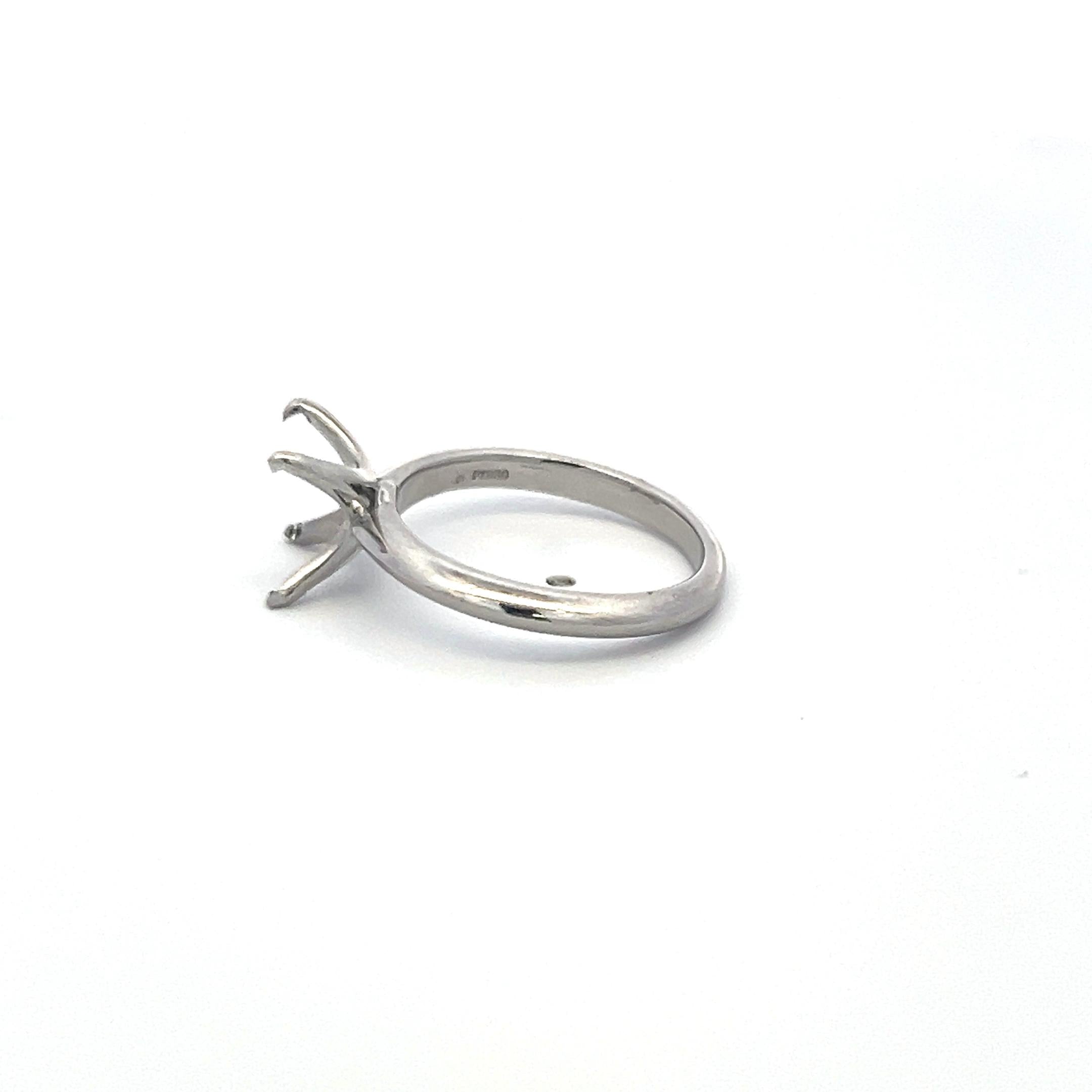 Vintage Platinum Semi Mount Ring Fits 7.4 MM 2.30+ Ct Size 5.75