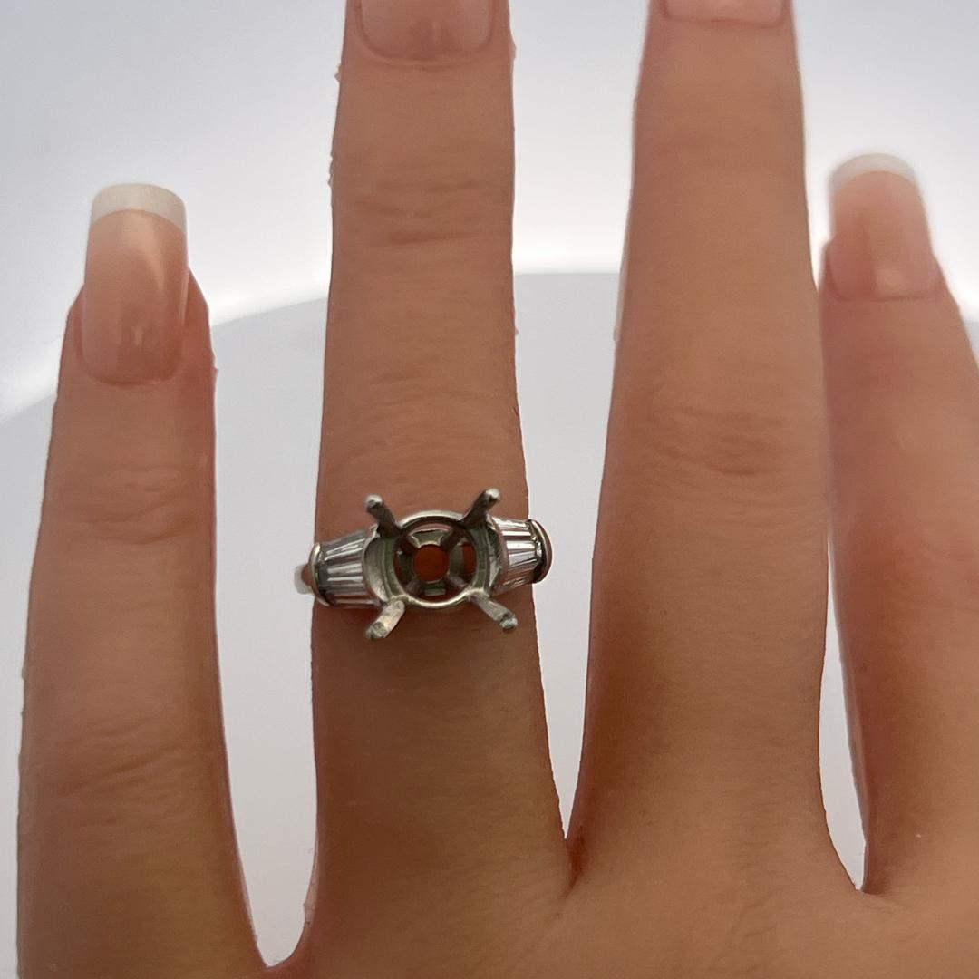 Vintage Platinum Semi-Mount Ring with 0.12 Carat I-VS Diamonds Fits 7.2 MM+