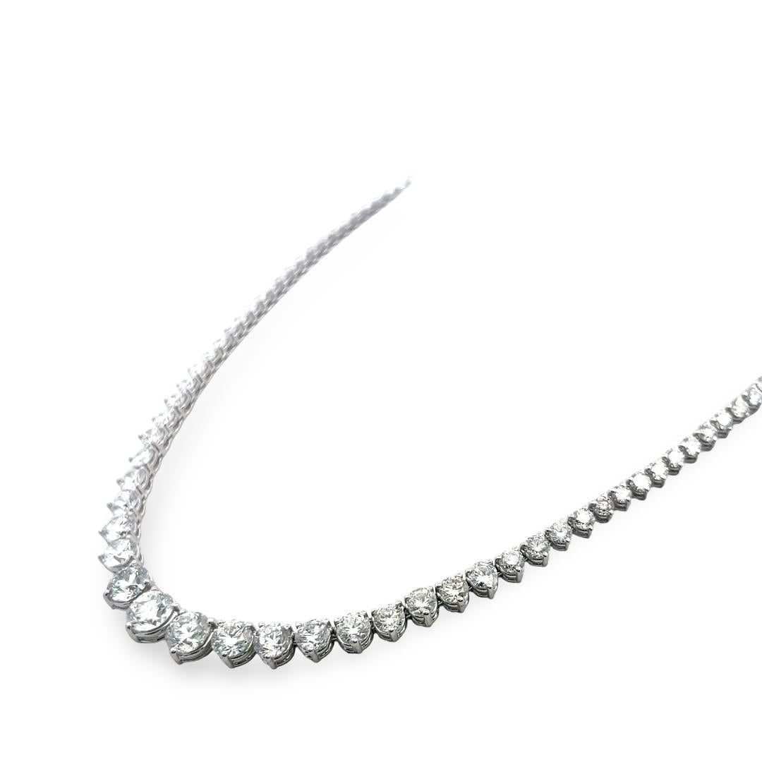 Vintage 18K White Gold Riviera Necklace with 25.90 Carat Round Diamonds GIA