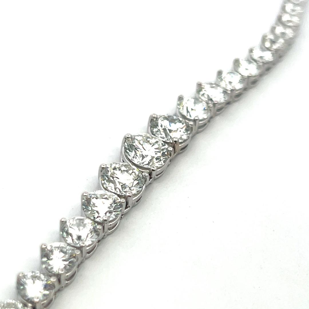 Vintage 18K White Gold Riviera Necklace with 25.90 Carat Round Diamonds GIA