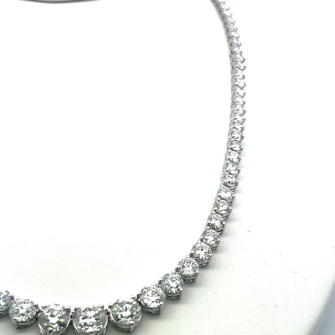 25.90 Carat H–F I1 Diamond Riviera Necklace 18K White Gold GIA Certified