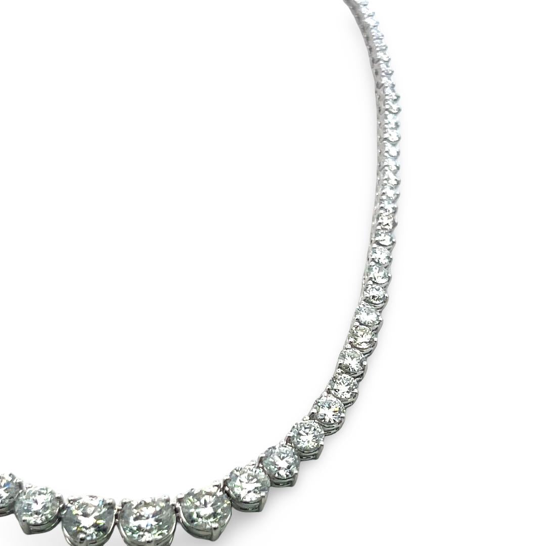 Vintage 18K White Gold Riviera Necklace with 25.90 Carat Round Diamonds GIA