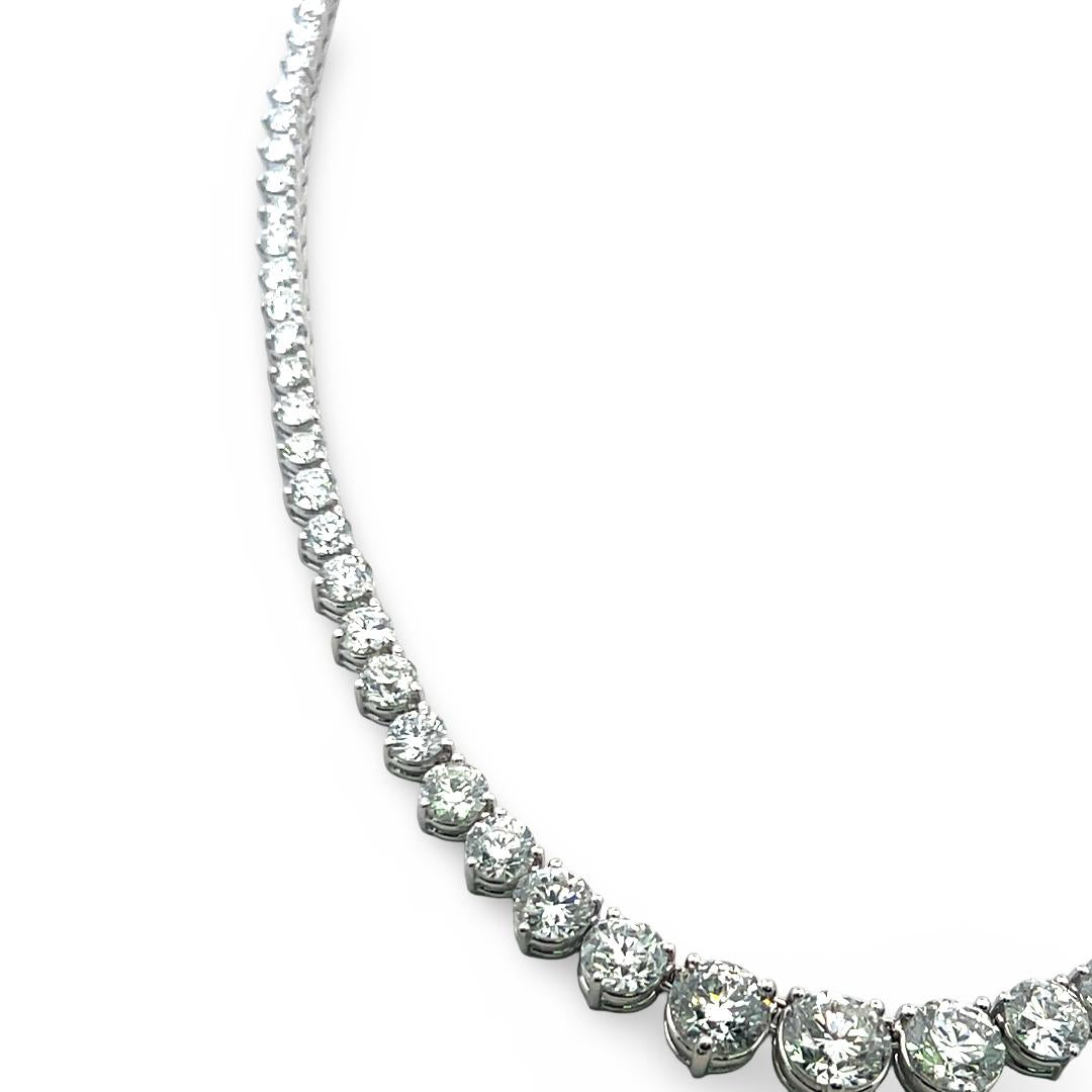 Vintage 18K White Gold Riviera Necklace with 25.90 Carat Round Diamonds GIA
