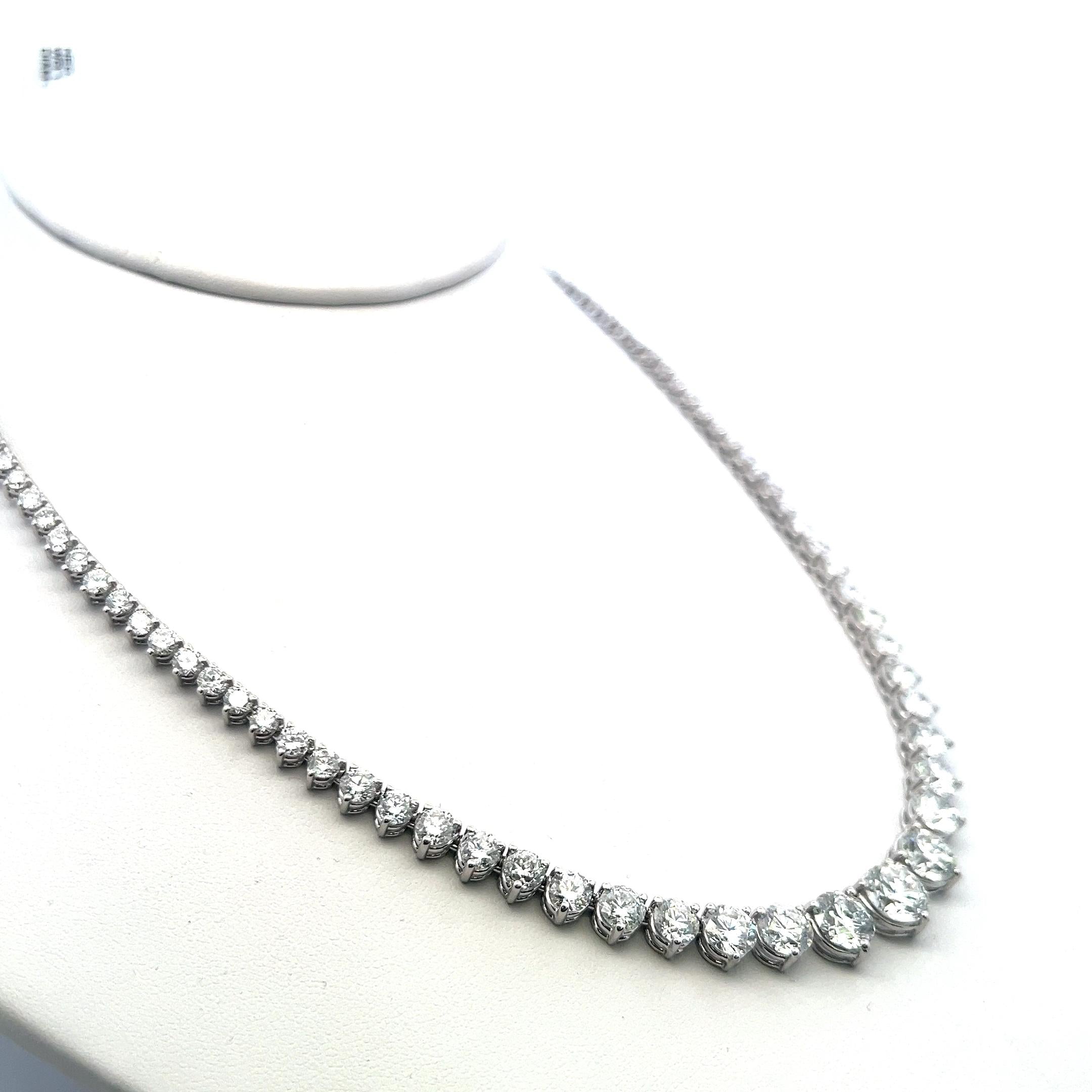 25.90 Carat H–F I1 Diamond Riviera Necklace 18K White Gold GIA Certified