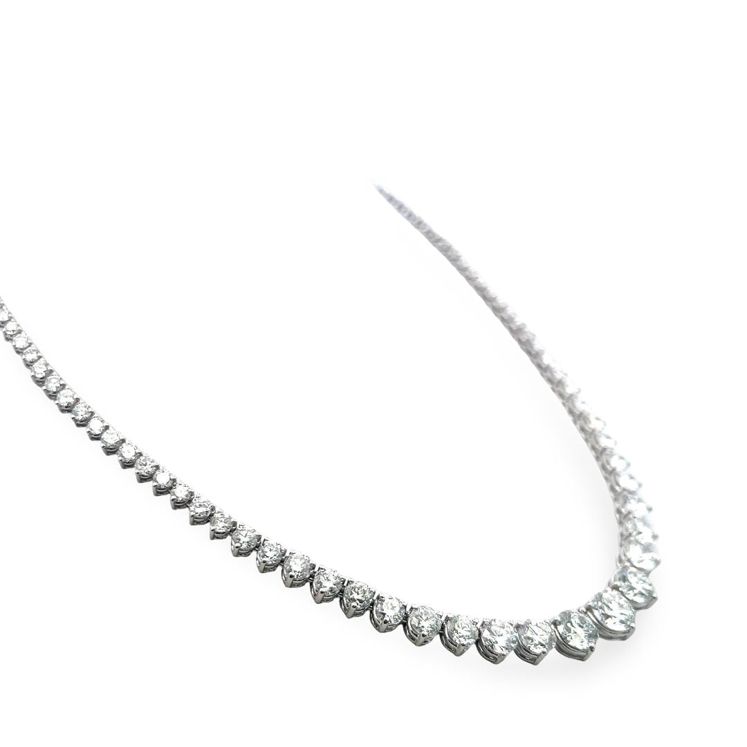 Vintage 18K White Gold Riviera Necklace with 25.90 Carat Round Diamonds GIA