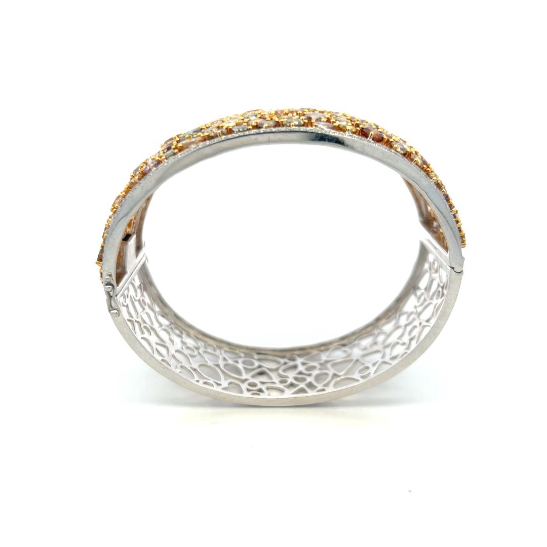 22.46 Carat Diamond 18K Two Tone Gold Wide Vintage Bangle Bracelet