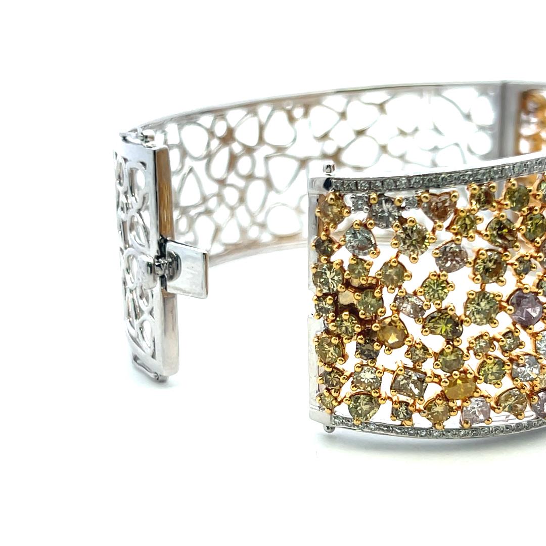 22.46 Carat Diamond 18K Two Tone Gold Wide Vintage Bangle Bracelet