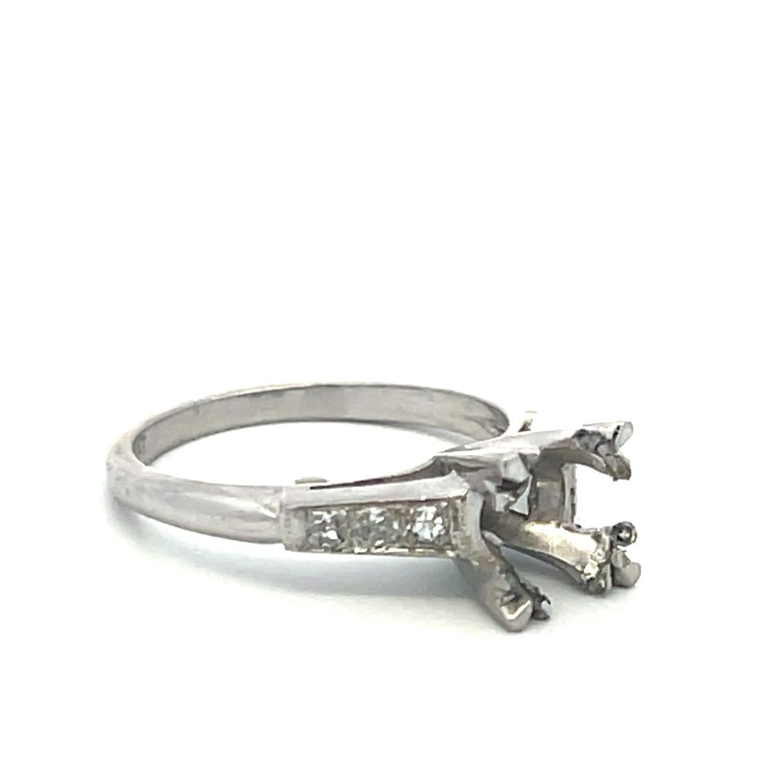Vintage Platinum Semi-Mount Ring with Diamond Accents fits 1 ct plus stone
