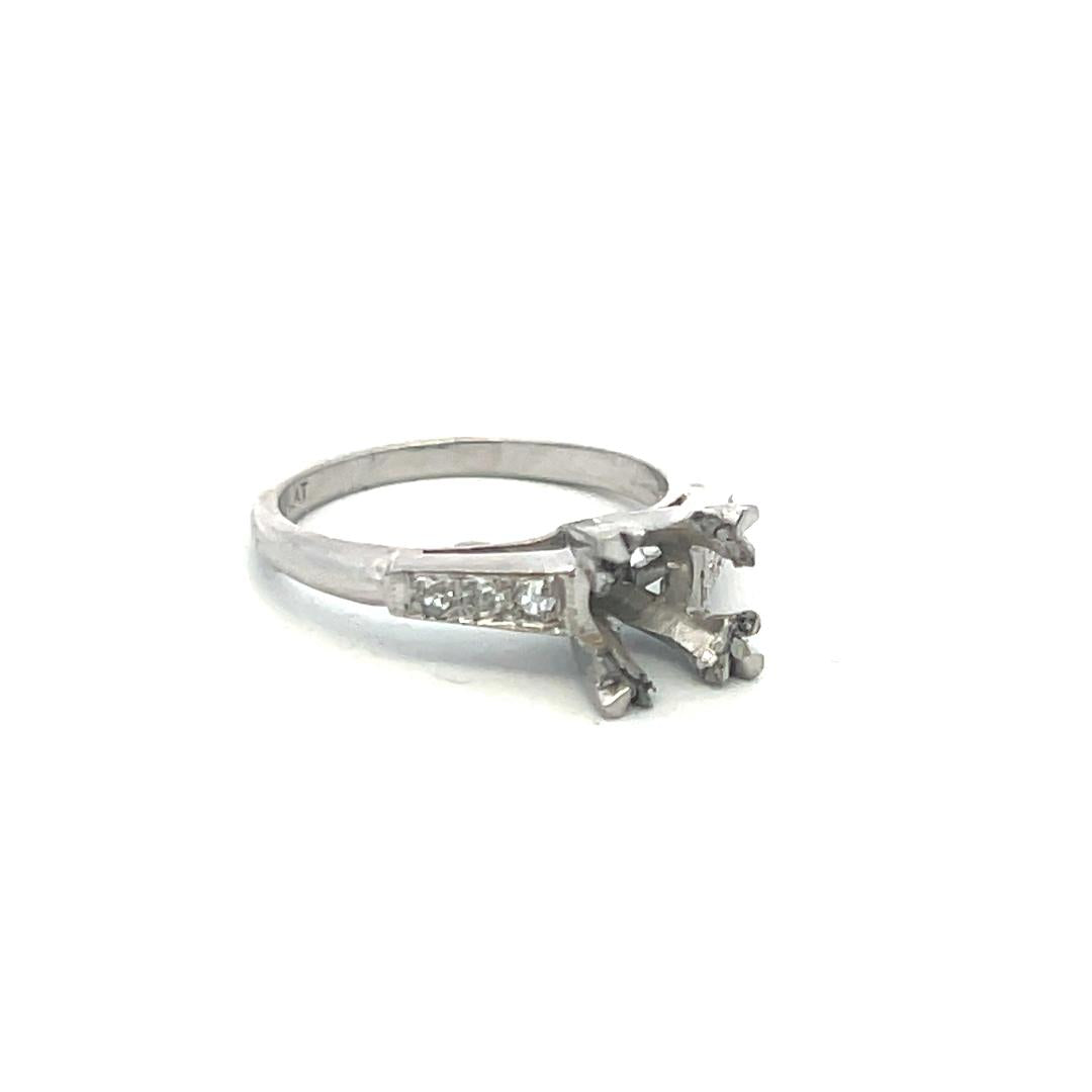 Vintage Platinum Semi-Mount Ring with Diamond Accents fits 1 ct plus stone