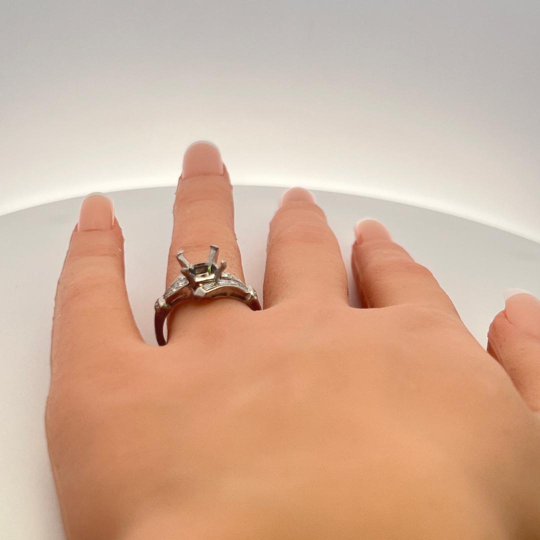 Platinum Semi Mount Ring Size 8, Fits 8.8x8.4mm, 0.39 Carat Diamonds