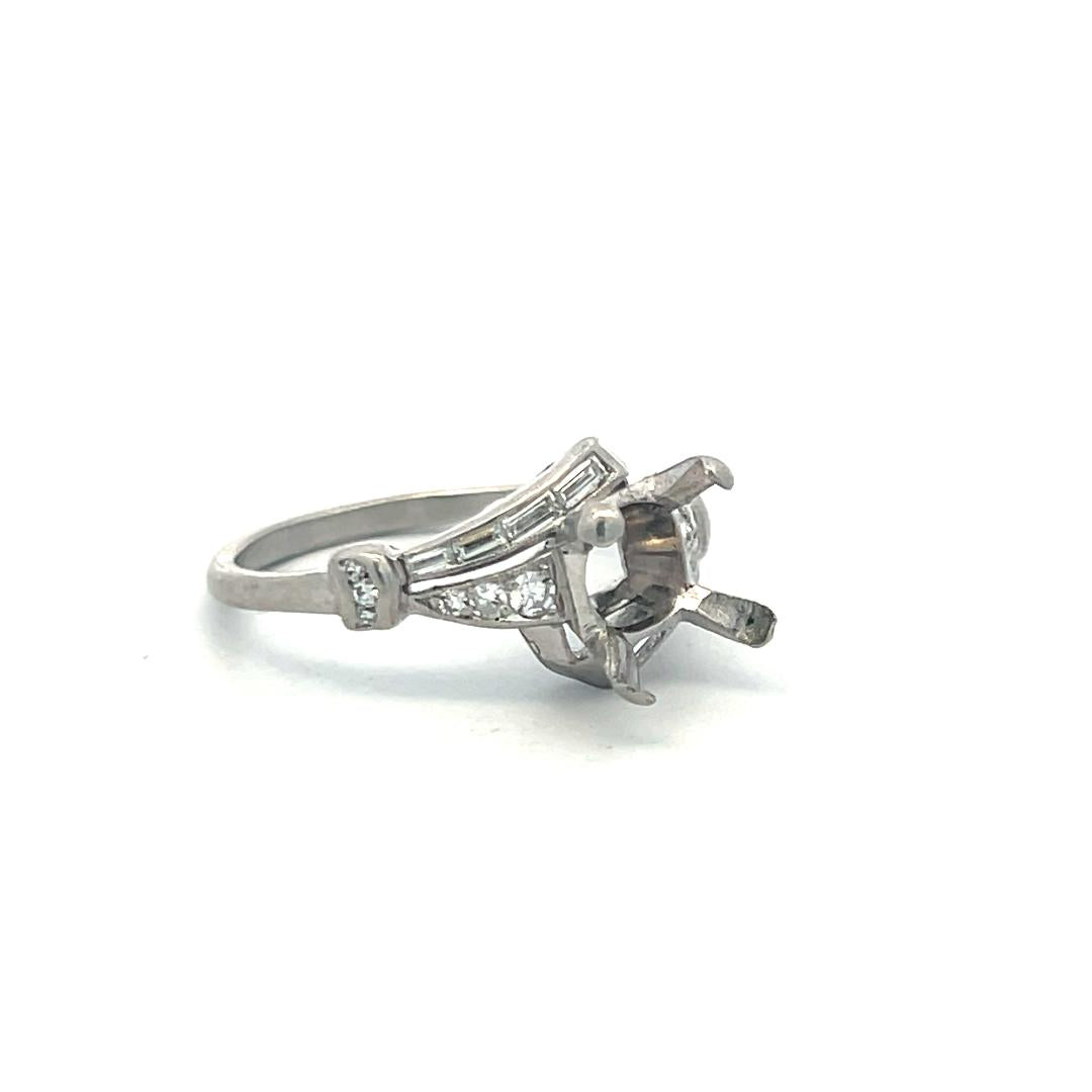 Platinum Semi Mount Ring Size 8, Fits 8.8x8.4mm, 0.39 Carat Diamonds