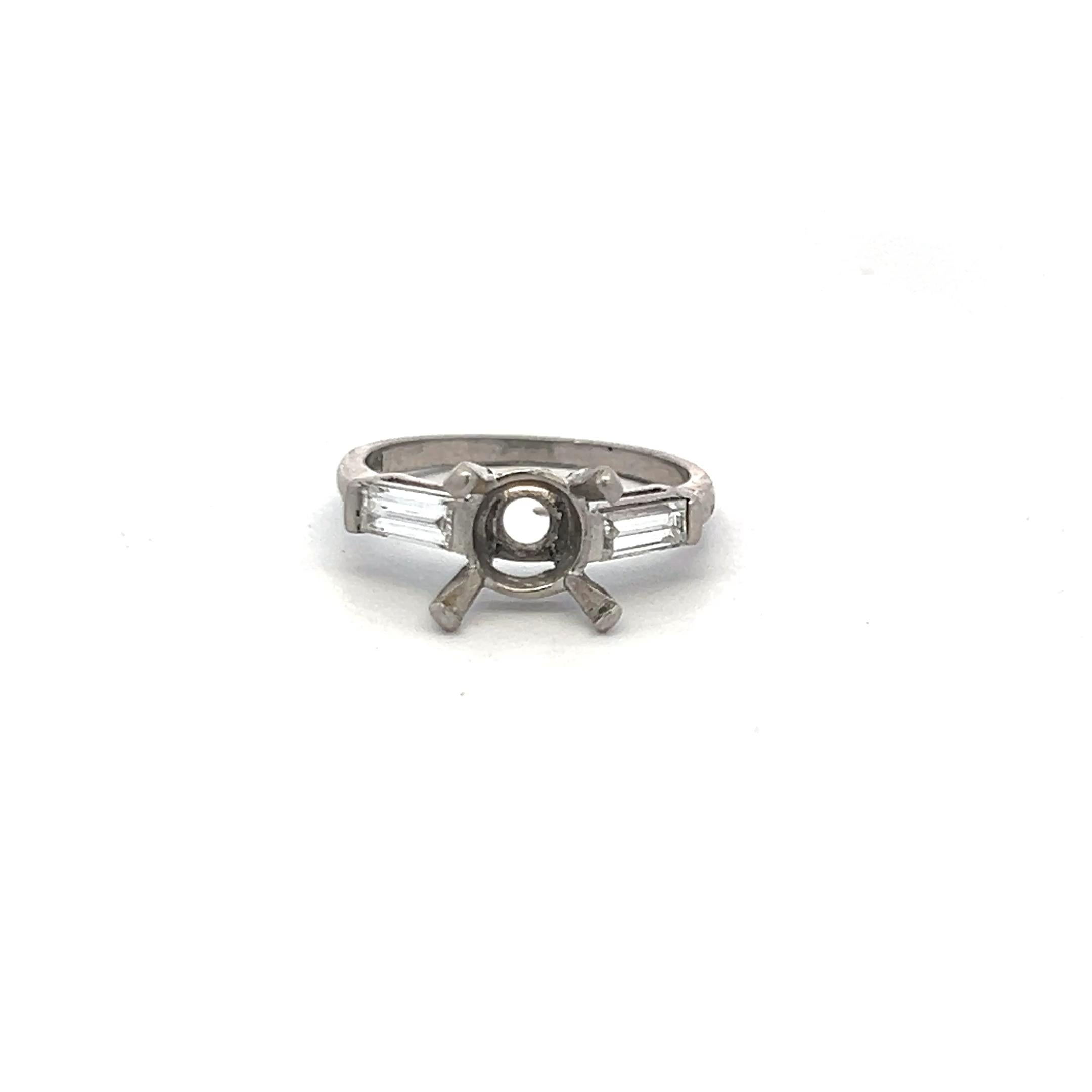 Vintage Platinum Semi Mount Ring with 0.4 Carat Diamonds Fits 8.4 MM+ Stone