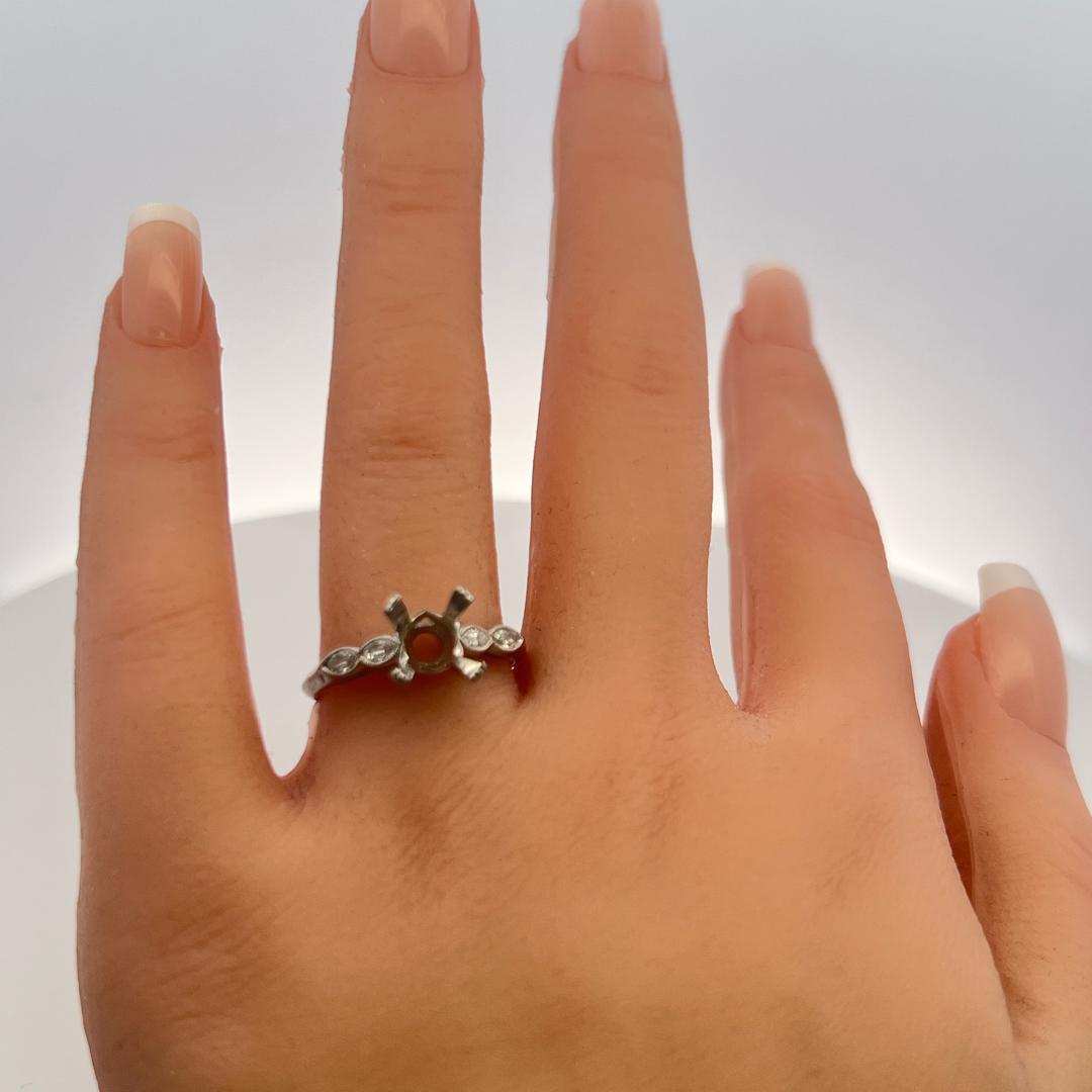 Vintage Platinum Semi Mount Ring, Fits 8.4*8.3mm, 0.2ct Marquis, Size 8