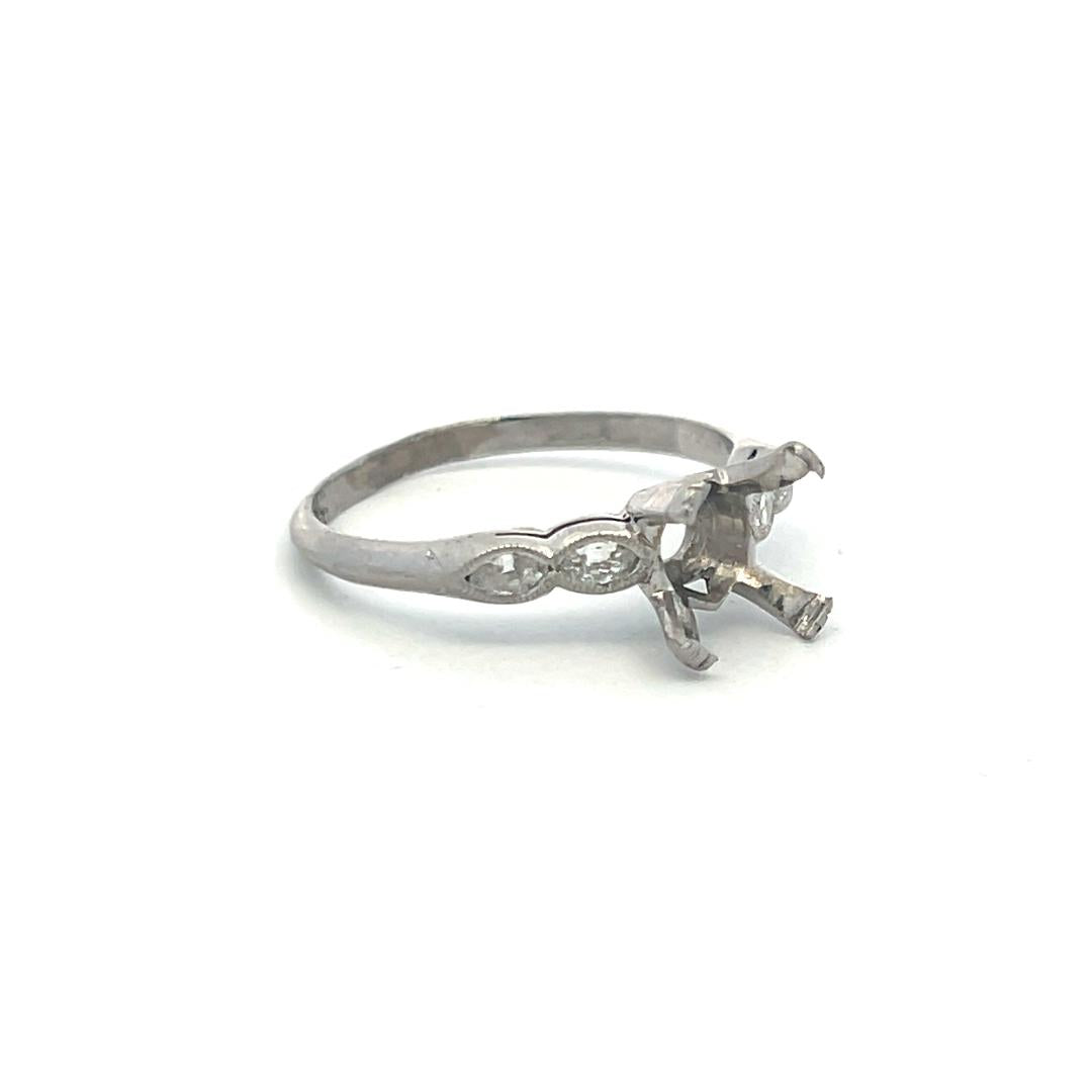 Vintage Platinum Semi Mount Ring, Fits 8.4*8.3mm, 0.2ct Marquis, Size 8