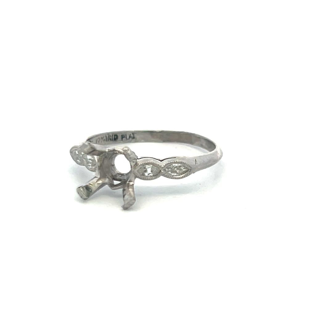 Vintage Platinum Semi Mount Ring, Fits 8.4*8.3mm, 0.2ct Marquis, Size 8
