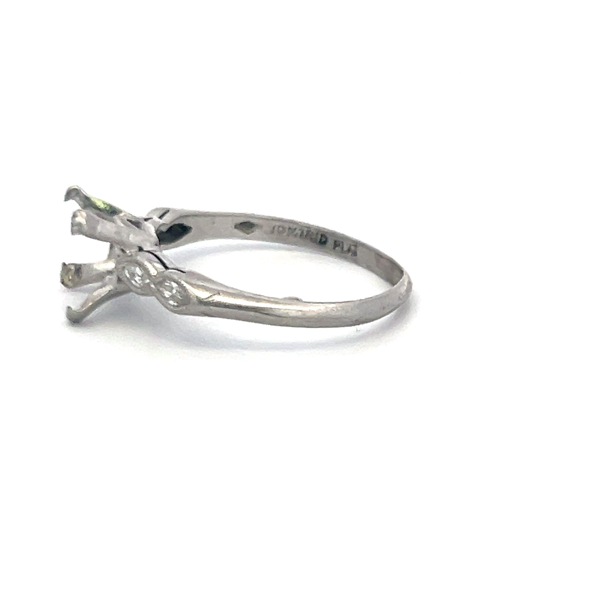 Vintage Platinum Semi Mount Ring, Fits 8.4*8.3mm, 0.2ct Marquis, Size 8