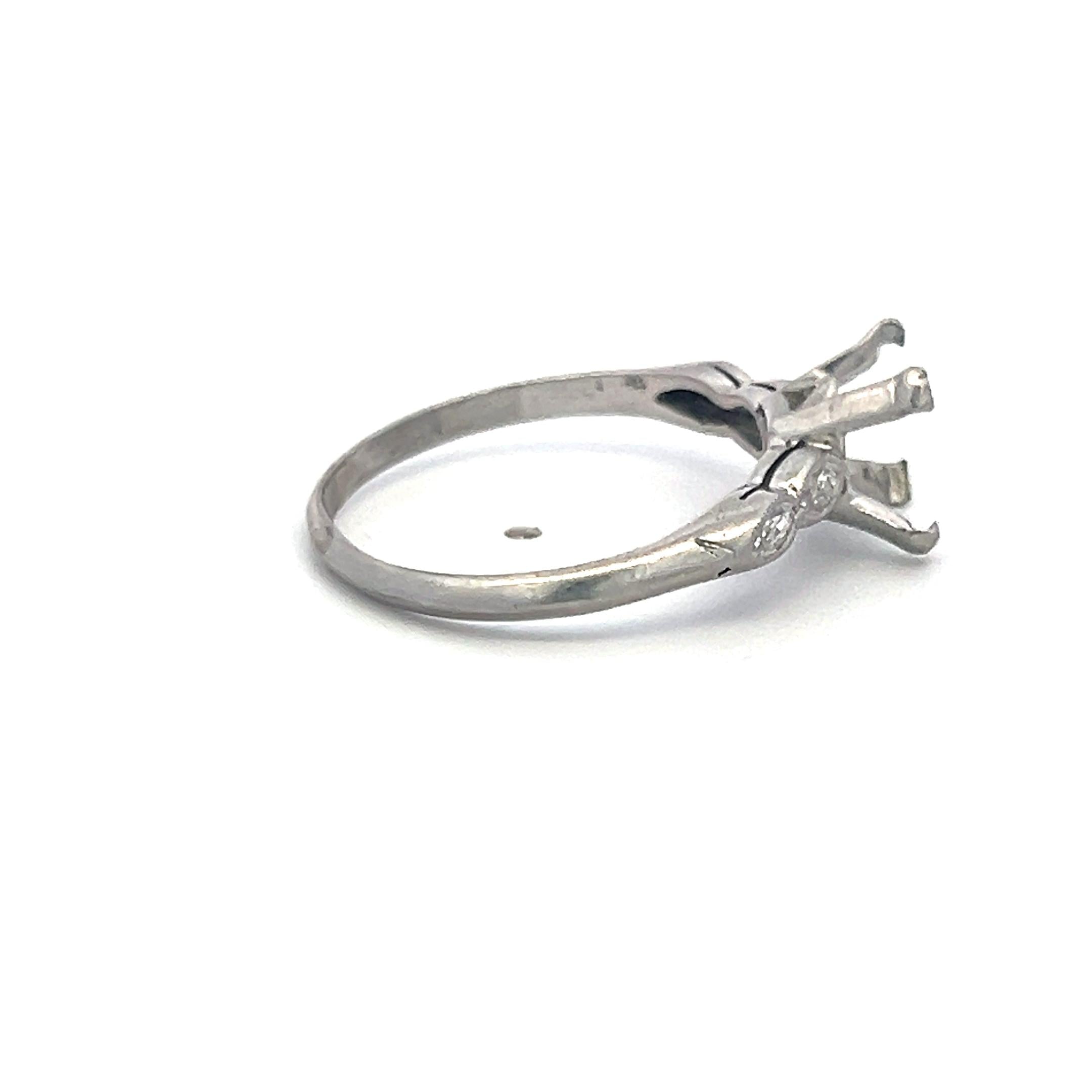 Vintage Platinum Semi Mount Ring, Fits 8.4*8.3mm, 0.2ct Marquis, Size 8